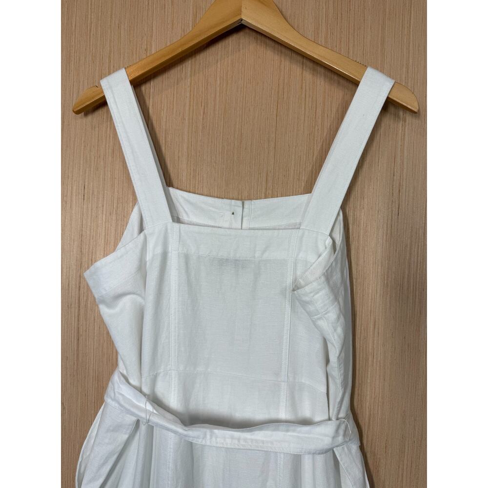 LOFT White Button-Front Midi Dress with Tie Waist - Picture 6 of 13